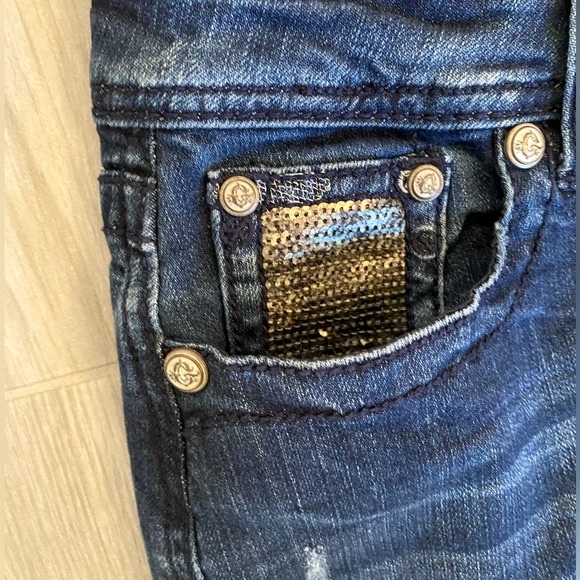 𝅺Grace in LA Embellished Rhinestone Studded  Designer Jean Skirt - Picture 4 of 11